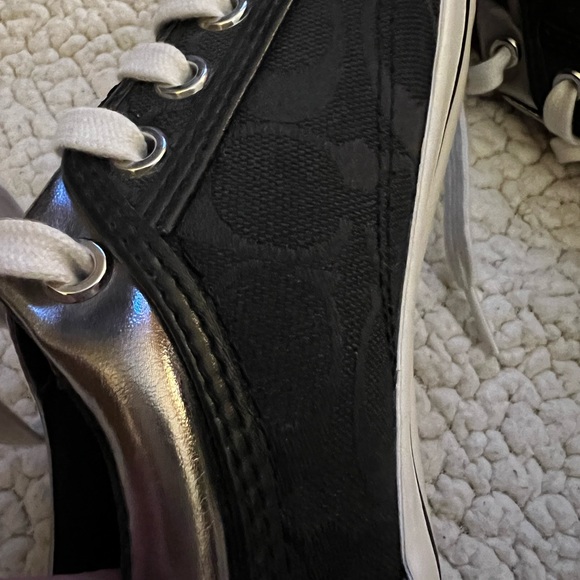Coach sneakers, size 7.5, worn once.Black with silver trim. - Picture 4 of 8